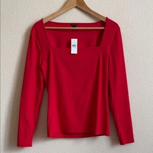 Ann Taylor Red Square Neck Long Sleeve Top NWT Elegant Fitted Size L